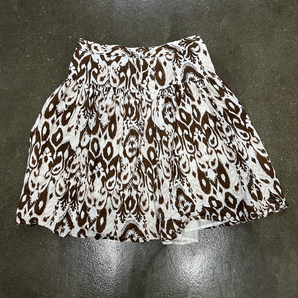 Metro Wear Skirt Womens Small Brown White Ikat A-Line Lined Boho Flowy Casual